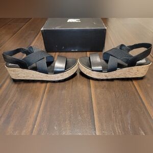 Sorel Cameron Flatform Slingback Wedged Sandal 10.5 shoes Black Sandals